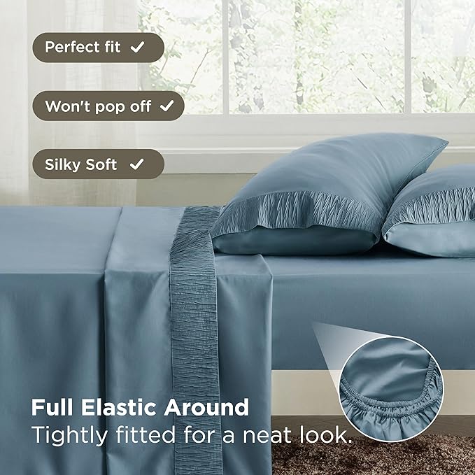 Bedsure Twin Sheets Set - 3 Pieces Soft Twin Bed Sheets - Breathable & Cooling - Hotel Luxury - Easy Care Polyester Microfiber Bedding for Women, Men, Mineral Blue