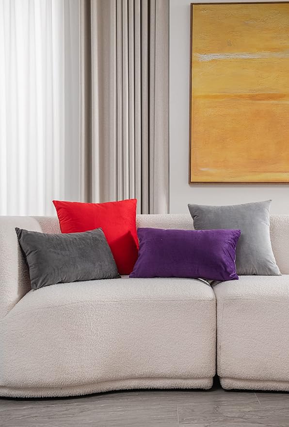 Lumbar Pillow Covers 12x20 Dark-Grey: Pack of 2 Cozy Soft Velvet Rectangular Modern Luxury Decorative Throw Pillow Cases for Sofa Couch Living Room Bed Home Decor
