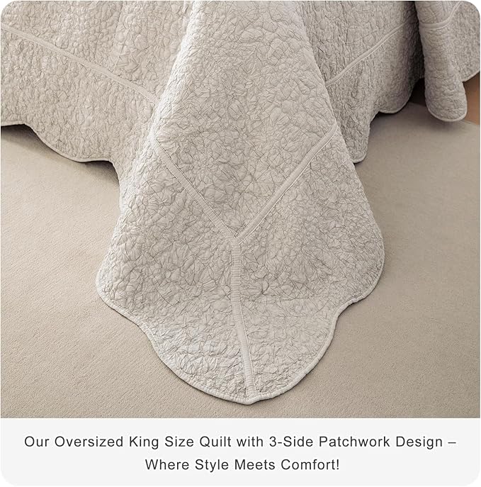 Masaca Oversized King Bedspread 128"x120",Wheat California King Quilt Bedding Set Oversized 3 Pieces Soft Lightweight Crinkled Farmhouse Extra Large Bedspread & Coverlet Sets for All Season