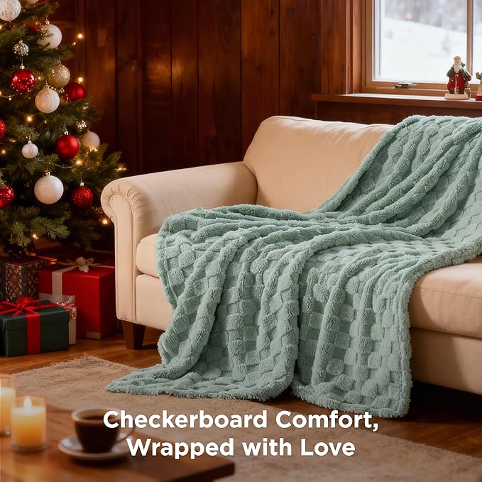 Bedsure GentleSoft Sage Green Throw Blanket for Couch - Checkered Fleece Blankets Gifts for Women Men Girls, Cute Soft Cozy Throw for Bedroom Home Decor Gifts, 50x60 Inches