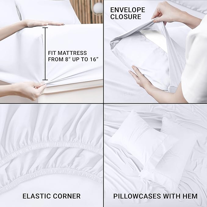 Utopia Bedding King Size Sheet Set - Bulk Pack of 8 Bed Sheets Set - Soft Brushed Microfiber - Deep Pockets - Shrinkage & Fade Resistant - Easy Care (White)