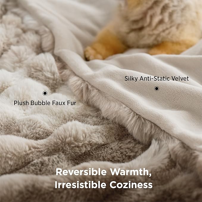 Bedsure GentleSoft Fluffy Fuzzy Twin Blanket, Soft Cozy Fleece Faux Fur Blanket, Pink Decorations Minky Velvet Couch Cover, Thick Warm Plush Women Men Birthday Gifts, 870GSM, Tie-dye Taupe