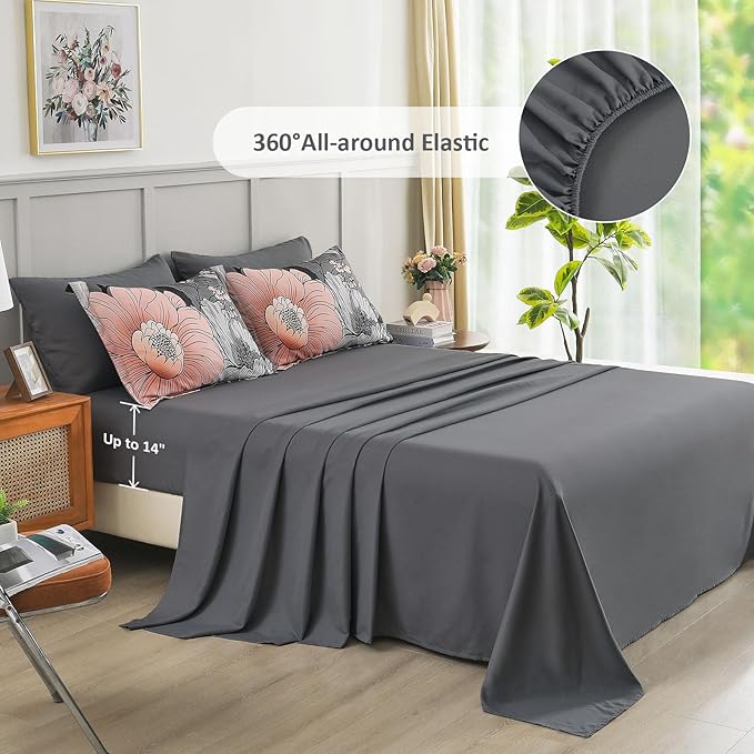 Xruibed Queen Comforter Set 7 Pieces Grey Floral Comforter Set Queen Size Bed in a Bag Flower Bedding Sets Lightweight Boho Bed Set with Sheet,Pillowcases&Shams for All Season