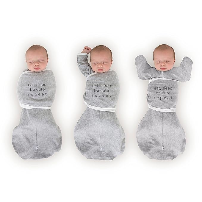 SwaddleDesigns 6-Way Omni Swaddle Sack, Arms Up Swaddle for Newborn, More Options to Calm Startle Reflex, Improves Sleep, Small, 0-3 Month, 6-14 lbs, Gray, Eat SleepRepeat