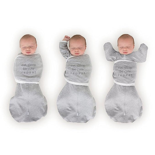 SwaddleDesigns 6-Way Omni Swaddle Sack, Arms Up Swaddle for Newborn, More Options to Calm Startle Reflex, Improves Sleep, Small, 0-3 Month, 6-14 lbs, Gray, Eat SleepRepeat