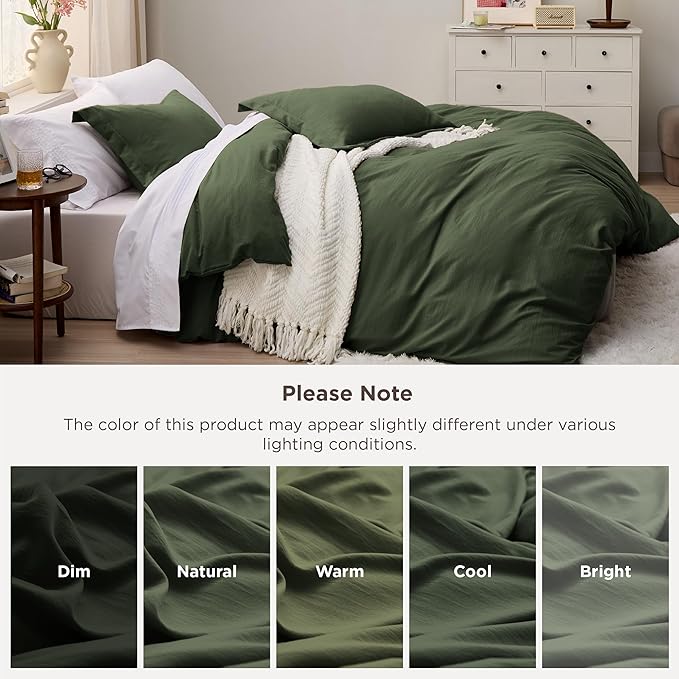 Bedsure Olive Green Oversized Queen Duvet Cover - 3 Pieces Prewashed Cotton-Like Polyester Extra Soft Bedding Set, Includes 1 Duvet Cover 98''x98'' with Zipper Closure & 2 Pillow Shams, No Comforter