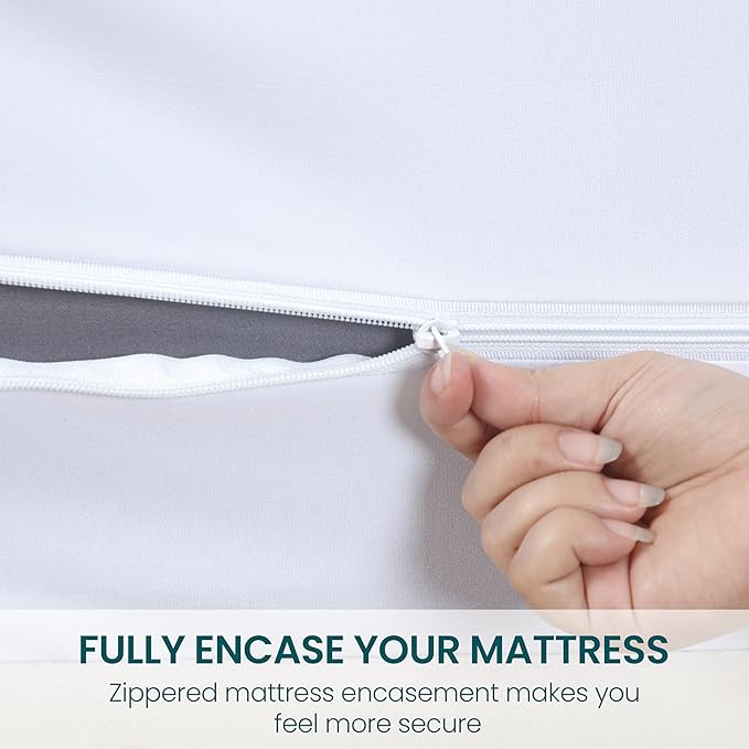 Zippered Mattress Encasement, California King Size Waterproof Mattress Protector, Breathable & Noiseless Absorbent 6-Sided Mattress Cover
