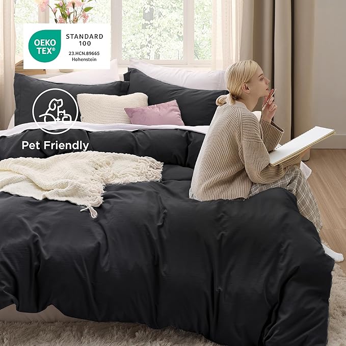 Bedsure Black Duvet Cover Twin/Twin XL Size - 2 Pieces Prewashed Cotton-Like Polyester Extra Soft Bedding Set, Includes 1 Duvet Cover 68x90 Inches with Zipper Closure & 1 Pillow Sham, No Comforter