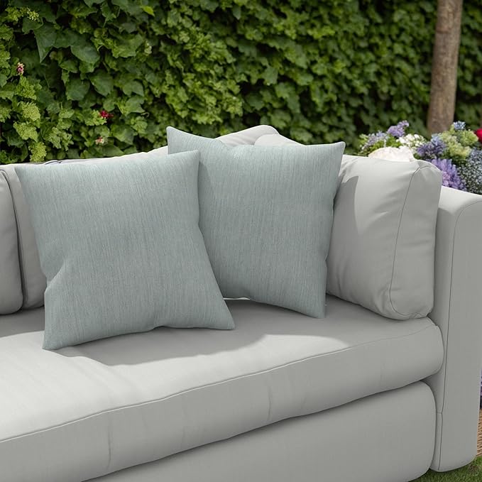 Covers & All Sunbrella Outdoor Throw Pillows, Pack of 2 Water Resistant & UV Fade Resistant Premium Square Throw Pillows (Inserts with Covers) for Indoor & Outdoor Use,20" x 20" Cast Mist