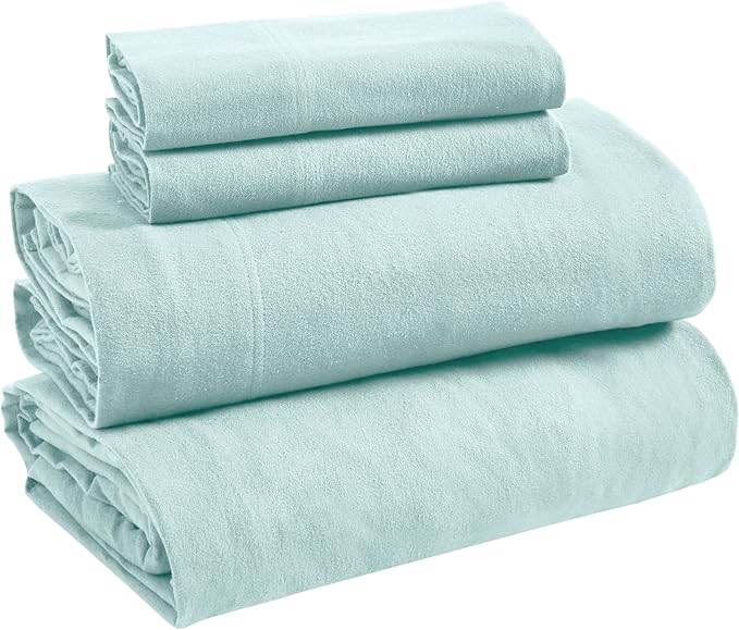 Superior Flannel Cotton Bed Sheet Set, Set Includes: One Flat Sheet, One Fitted Sheet and One Pillowcase, Breathable, Modern Solid Classic, Twin, Light Blue