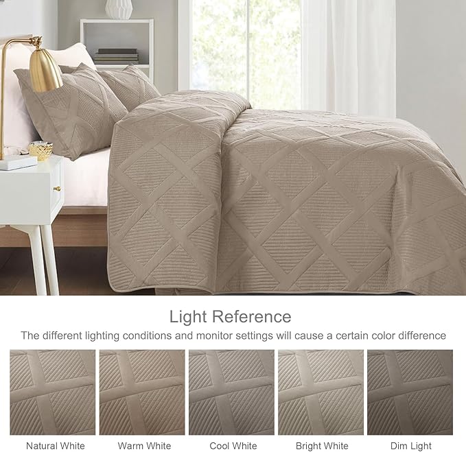 Exclusivo Mezcla Twin Size Quilt Set with Modern Striped Pattern, 2 Pieces Summer Lightweight Taupe Quilts Bedding Set, Soft Bedspreads Coverlets for All Seasons