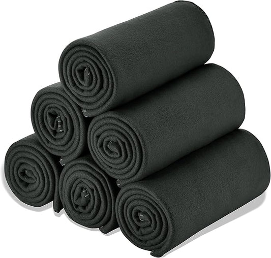 Fleece Throw Blankets Bulk Fleece Blankets Solid Wholesale Lightweight Warm Soft for Pet Bed Sofa Couch Office Wedding Gifts Travel Seasons (Black, Pack of 6-50x60 Inches)