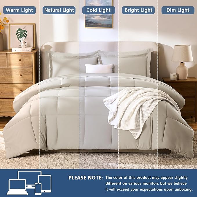 CozyLux California King Comforter Set Beige - 7 Pieces California King Bed in a Bag Set, All Season Soft Bedding Sets with Comforter, Flat Sheet, Fitted Sheet, Pillowcases & Pillow Shams