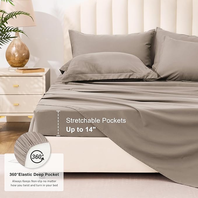 Love's cabin Queen Comforter Set Light Brown, 7 Pieces Queen Bed in a Bag, All Season Bedding Sets with 1 Comforter, 1 Flat Sheet, 1 Fitted Sheet, 2 Pillowcase and 2 Pillow Sham