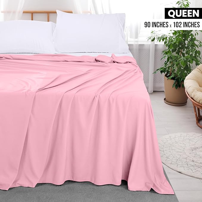 Utopia Bedding Flat Sheet - 1 Pack (Queen, Pink) - Soft Brushed Microfiber Fabric - Shrinkage & Fade Resistant Top Sheet - Easy Care Bed Sheet