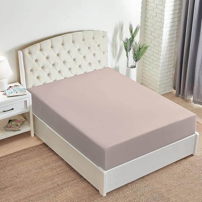 Mellanni Twin XL Fitted Sheet - Iconic Collection Bedding Sheets with up to 16 inch Deep Pocket - Soft & Cooling - Fade & Stain Resistant - 1 PC (Twin XL, Tan)