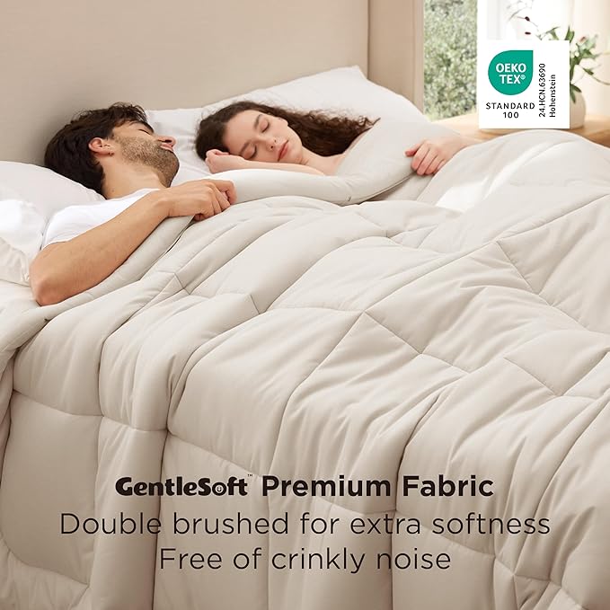 Bedsure Comforter Duvet Insert - Quilted Comforters Oversized King Size, All Season Duvet, GentleSoft Down Alternative Bedding, with 8 Tabs, Gifts for Women/Men, Linen, Oversized King 116 x 98 Inches