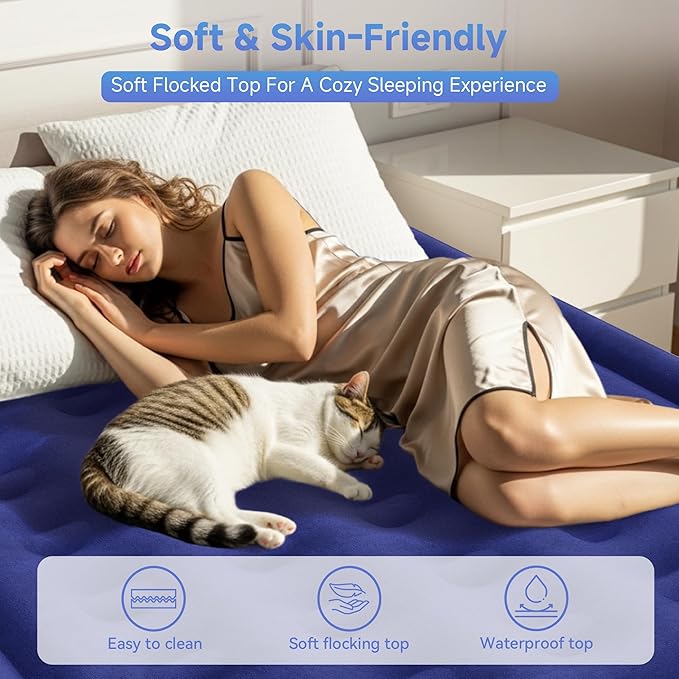 Sebor Air Mattress Twin with Built-in Pump 18", Comfortable Self-Inflating Air Mattress with High-Speed Pump, Durable Blow Up Mattress Twin with Storage Bag for Guests, Camping, Travel