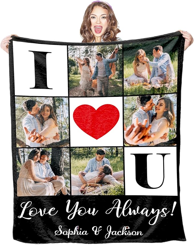 Ships Next Day, Custom Photo Blanket Personalized Valentines Day Blanket for Boyfriend Girlfriend, Couples Blanket I Love You Valentine's Day Birthday Gifts for Wife Husband Him/Her