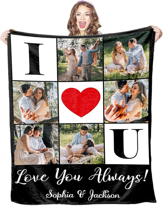 Ships Next Day, Custom Photo Blanket Personalized Valentines Day Blanket for Boyfriend Girlfriend, Couples Blanket I Love You Valentine's Day Birthday Gifts for Wife Husband Him/Her