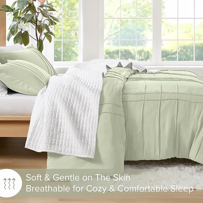 Comfort Spaces Sage Full Size Duvet Cover Set - 3-pc Pintuck Pleated Duvet Cover, All Season Lightweight, Extra Softness Pre-Washed Microfiber Full Bed Cover Shams, Full