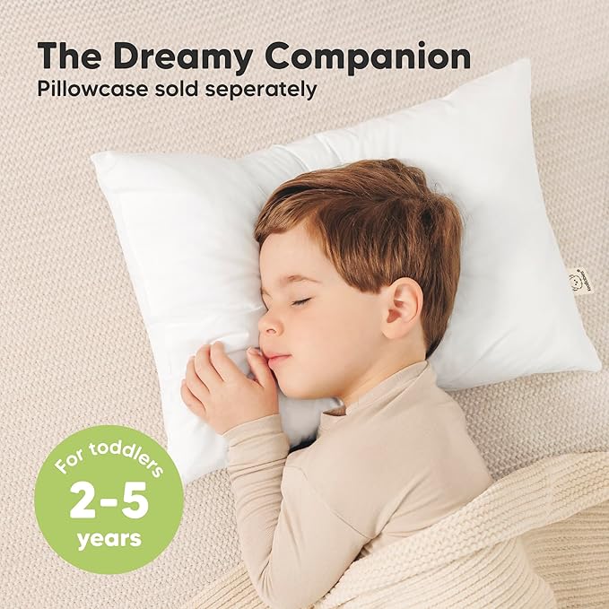 KeaBabies 2-Pack Toddler Pillows 2 Year Old to 5-13x18 Soft Organic Cotton Kids Pillow for Sleeping, Travel, School, Daycare, Nap, Toddler Bed, Machine Washable, Without Pillowcase (Soft White)
