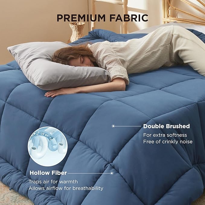 Bedsure Comforter Duvet Insert - Quilted Comforters King Size, All Season Duvet, GentleSoft Down Alternative Bedding, with 8 Tabs, Gifts for Women/Men, Dark Slate Blue, King 90 x 102 Inches