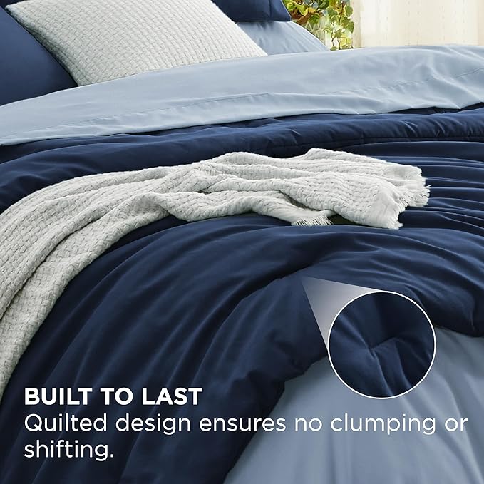 Bedsure King Size Comforter Set - 7 Pieces Navy King Bedding Set for All Seasons, Boho Contrasting Design Bed in a Bag with Comforter, Sheets, Pillowcases & Shams