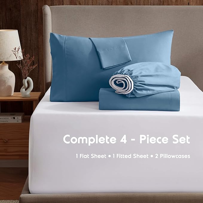 Nestl Queen Sheet Set - Luxury 1800 Ultra-Soft Microfiber Bed Sheets - Double Brushed - Deep Pockets - Easy Fit - 4 Piece Set - Bedding Sheets & Pillowcases (Queen, Blue Heaven)