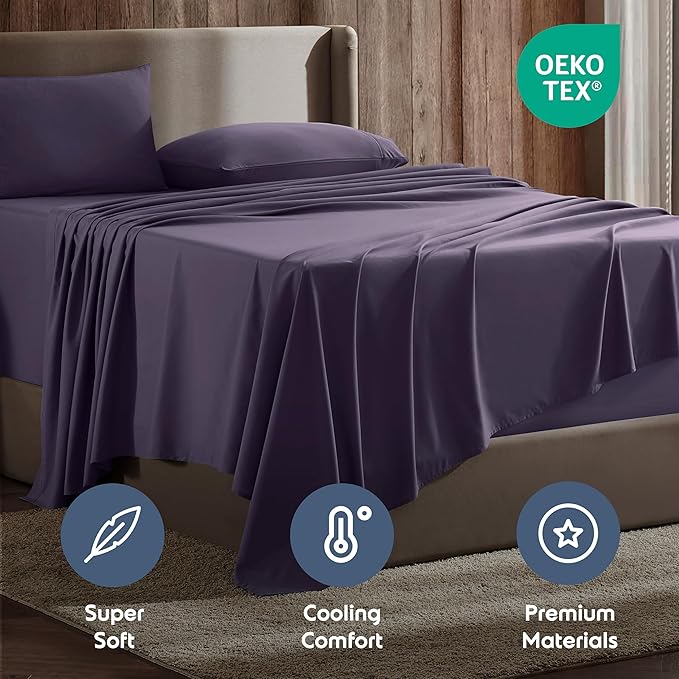 Nestl Full Sheet Set - Luxury 1800 Ultra-Soft Microfiber Full Bed Sheets - Double Brushed - Deep Pockets - Easy Fit - 4 Piece Set - Bedding Sheets & Pillowcases (Full, Purple)