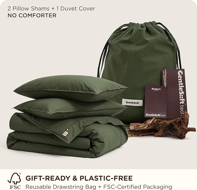 Bedsure Cotton Duvet Cover Oversized King - Luxury Slub Weave 100% Cotton Duvet Cover with a Linen Like Textured, Easy Change Durable Bedding, Olive Green, 120" x 98"