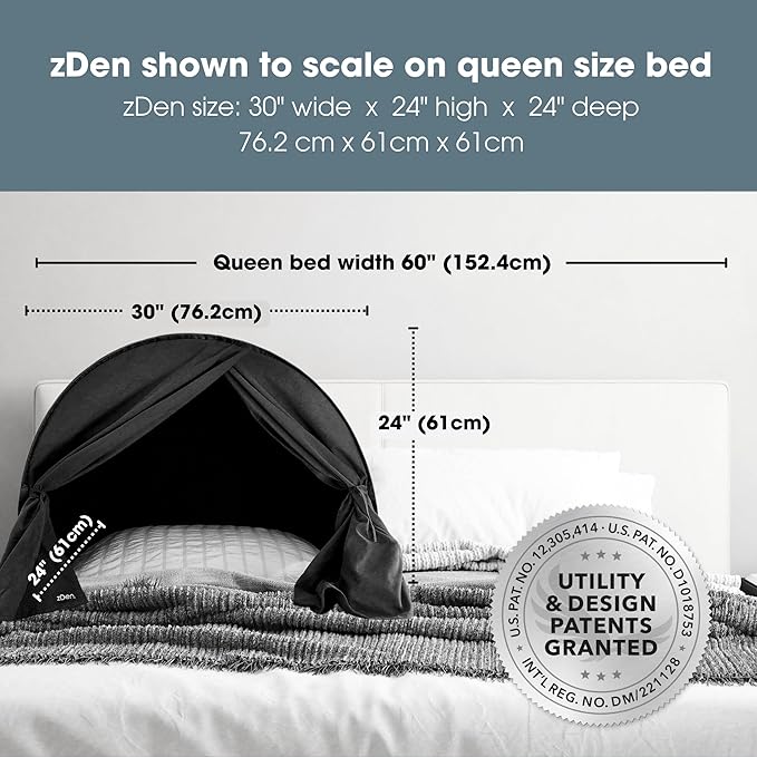 zDen The Original Patented Light-Blocking Luxury Sleep Den Bed Tent: Certified Non-Toxic Blackout Canopy to Improve Sleep Anytime, Anywhere. Perfect for Nightshift, Dorms, Travel, Naps and Relaxation
