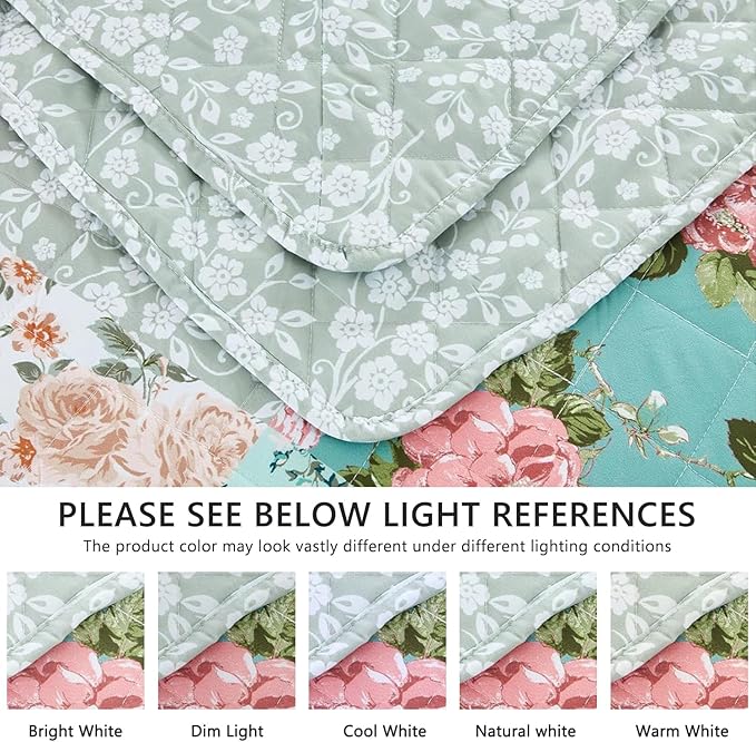 Oversized King Bedspread, Farmhouse Patchwork Floral Quilt Bedding Cover, Reversible, 6 Piece, 100% Microfiber, King/Cal King, Rosa Chinensis Jacq