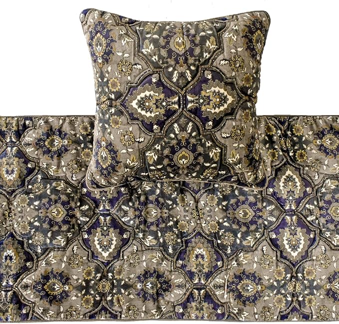 The HomeCentric Gray Bed Runner for King/Queen/Twin Velvet Decorative Bed Scarf 53"x18" Bed Runner Without Pillow Cover, Damask Bed Scarf Bedroom Décor Accent - Pewter Palace