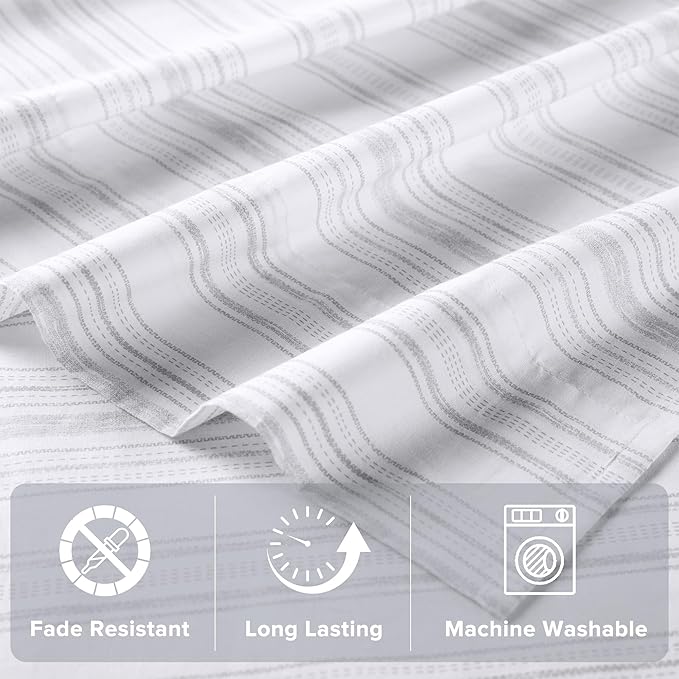 Comfort Spaces 100% Cotton Sheets Full, Breathable, Naturally Cool Cotton Sheets, Soft Cotton Bed Sheets with 14" Elastic Pocket Fits up to 16" Mattress, All Seasons Sheet Set, Good Vibes Grey 4 Piece