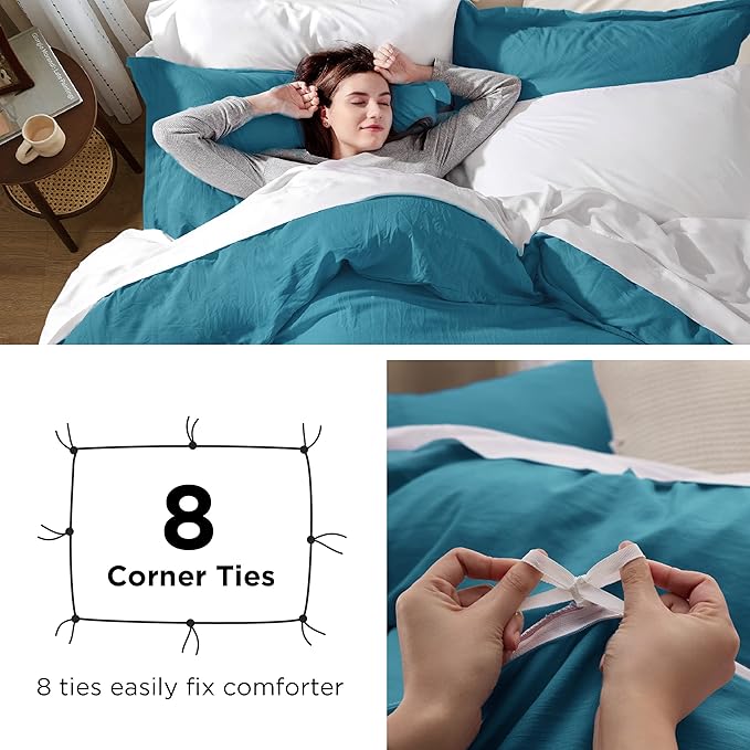 Bedsure Teal Duvet Cover King Size - 3 Pieces Prewashed Cotton-Like Polyester Extra Soft Bedding Set, Includes 1 Duvet Cover 104x90 Inches with Zipper Closure & 2 Pillow Shams, Comforter Not Included