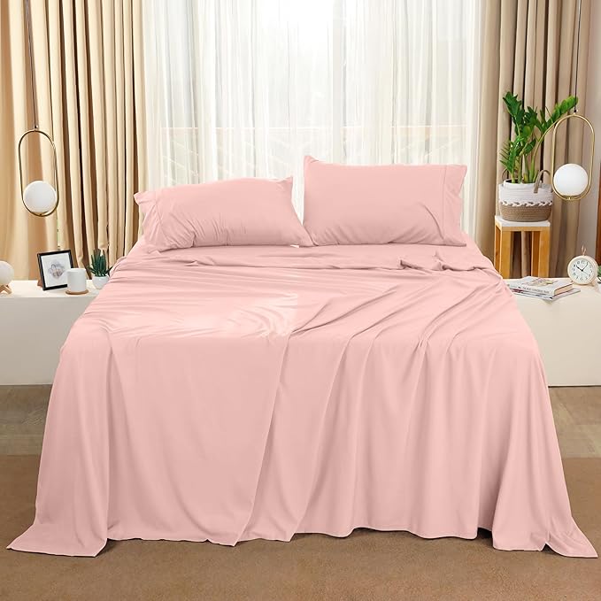 Utopia Bedding Queen Size Sheet Set – 4 Piece Bed Sheets, Soft and Breathable Microfiber, Includes 1 Fitted Sheet, 1 Flat Sheet and 2 Pillowcases – Oeko Tex (Tea Pink)