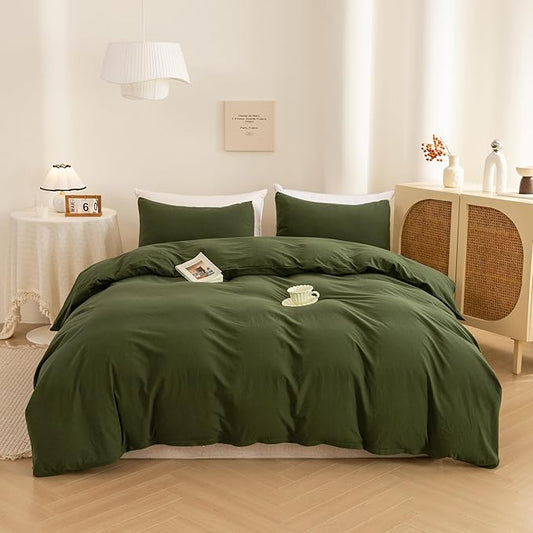 ECOCOTT 3 Pieces Duvet Cover Set Oversized King Size 100% Washed Cotton 1 Duvet Cover with Zipper and 2 Pillowcases, Ultra Soft and Easy Care Breathable Cozy Simple Style Bedding Set (No Comforter)