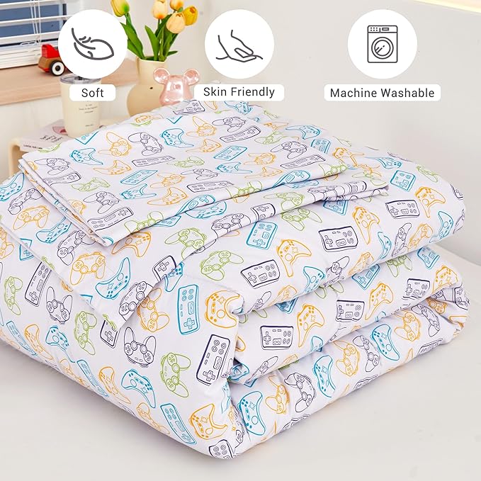 Viviland Gamer Comforter Set for Kids Boys Teens, Full/Double Game Contoller Comforter with Pillow Sham, Soft Comfortable Machine Washable (Video Game)