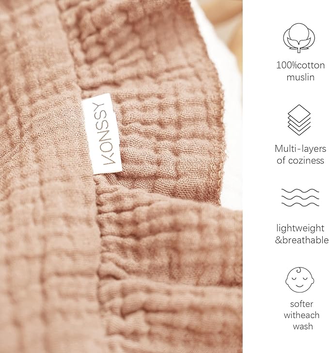 Konssy Flounce Muslin Baby Blankets, Cotton Crib Blanket for Baby Infant Toddler, Super Soft and Lightweight Nursery Blankets 40"x36" (Flourish)