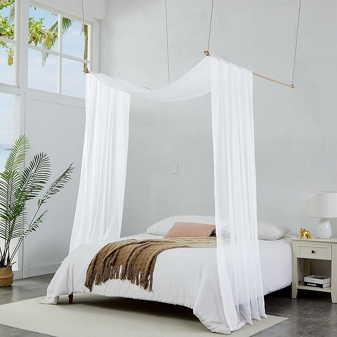 Warm Home Designs White Bed Canopy Curtains in 55 x 144 Inch Size. Our Twin Canopy Bed Curtains Work Great as Kids Canopy, Bed Scarf, Bed Curtain or to Enhance Bed Decor. BC White 144"