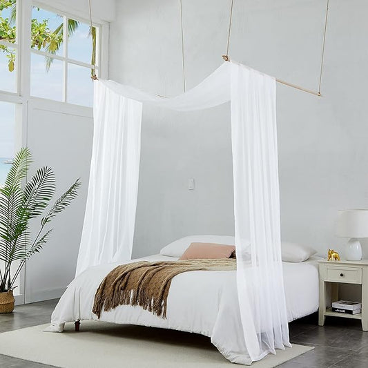 Warm Home Designs White Bed Canopy Curtains in 55 x 144 Inch Size. Our Twin Canopy Bed Curtains Work Great as Kids Canopy, Bed Scarf, Bed Curtain or to Enhance Bed Decor. BC White 144"
