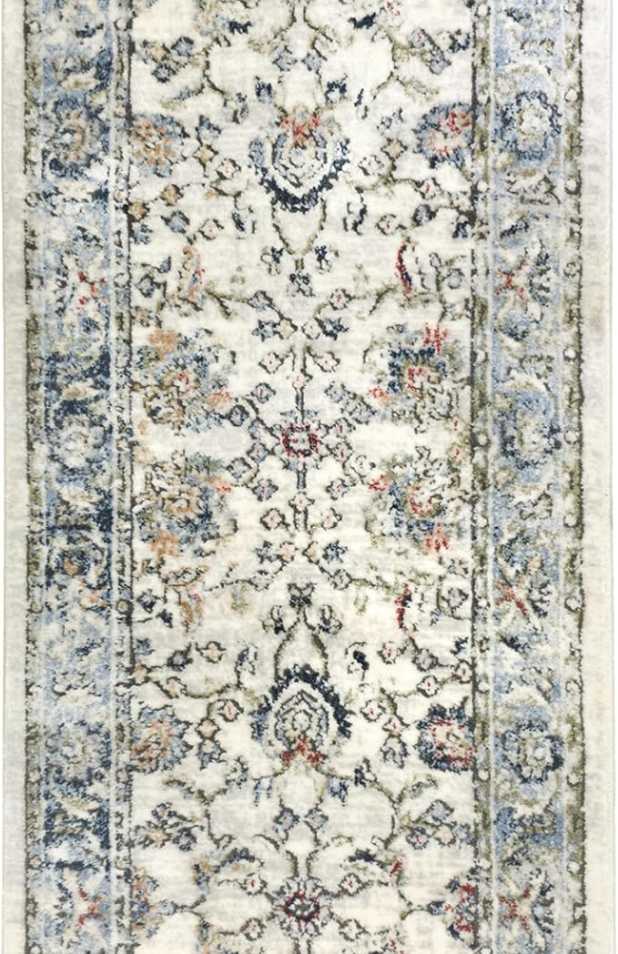 Well Woven Custom Size Runner - Elysium Ivory Vintage Panel Rug 27 Inch Wide x 7 Feet Long (27" x 7' Runner) | Heritage-Inspired, Soft & Durable, Easy to Clean Rug for Hallway, Stairs, entryway