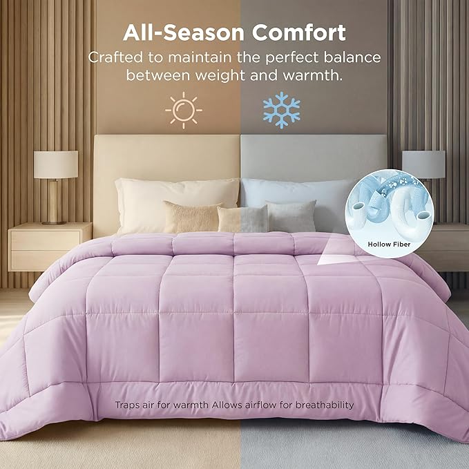 Bedsure Comforter Duvet Insert - Quilted Comforters Oversized King Size, All Season Duvet, GentleSoft Down Alternative Bedding, with 8 Tabs, Gifts for Women, Light Purple, Oversized King 116x98 Inche