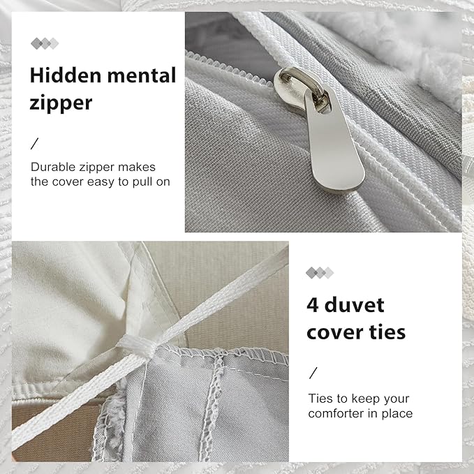 WARMDERN Boho Duvet Cover Set King Size,Grey Striped Duvet Cover Microfiber Bedding Set,3PCS Ultra Soft Breathable Lightweight Tuft Texture Pattern Duvet Covers with Zipper Closure(Grey,King)