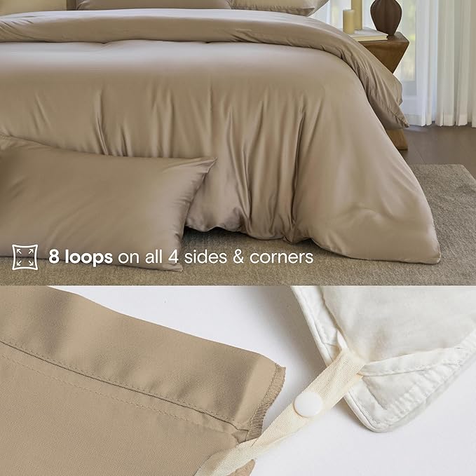DOZ Duvet Cover Set, 100% Viscose derived from Bamboo, Organically Grown, Buttery Soft, Cooling Duvet Covers, High GSM, 1 Duvet Cover and 2 Pillowcases, 90"x90" (Dune, Full/Queen)