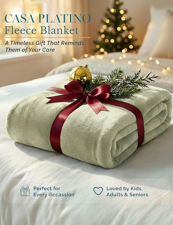 Casa Platino Fleece Blanket King Size – 300 GSM Fleece Throw for Bed or Couch – Soft Cozy Warm Holiday Winter Blanket for Bed, Fuzzy Plush Elegant Gifts for Men & Women - 108x90 Inch - Mineral