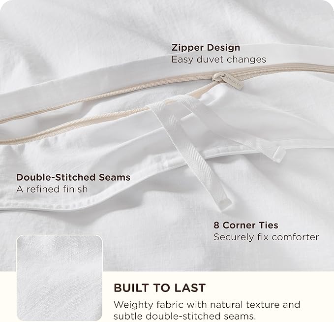 Bedsure Cotton Duvet Cover King - Luxury Slub Weave 100% Cotton Duvet Cover with a Linen Like Textured, Easy Change Durable Bedding, Bright White, 104" x 90"