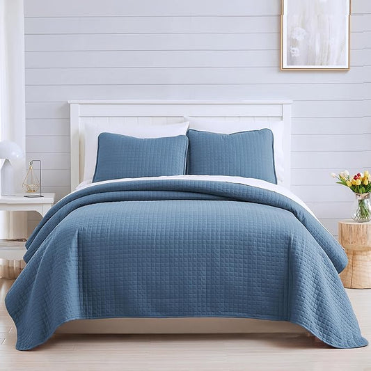 Southshore Fine Living, Inc. Twin Size Summer Quilts, Soft Microfiber Lightweight Bedspread, Stain & Pet Hair Resistant Bedding, XL Twin Quilt Coverlet with Pillow Sham, Coronet Blue