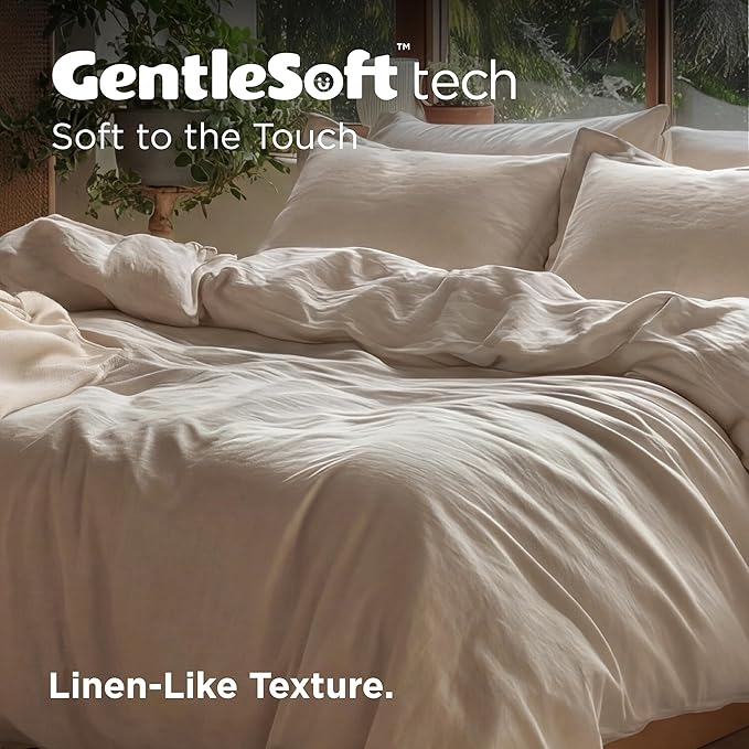 Bedsure 100% Washed Cotton Duvet Cover Full Size - Frosted Almond Minimalist Cotton Duvet Cover Linen Like for All Seasons - GentleSoft™ Plain Simple Bedding (Frosted Almond, Full, 80"x90")